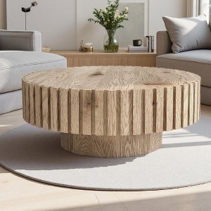 31.4" Wood Round Minimalist Coffee Table - 1 of 4