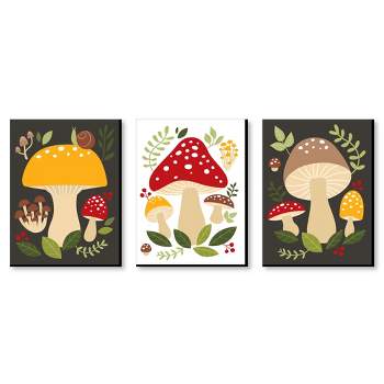 Big Dot of Happiness Wild Mushrooms - Red Toadstool Wall Art and Kitchen Room Decor - 7.5 x 10 inches - Set of 3 Prints