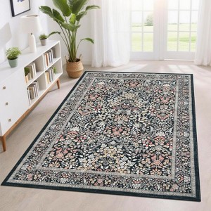 Floral Boho Runner Rug - Non-Slip Low-Pile Soft Carpet for Hallway, Kitchen Bathroom Nursery Office Dining Room Entryway - 1 of 4