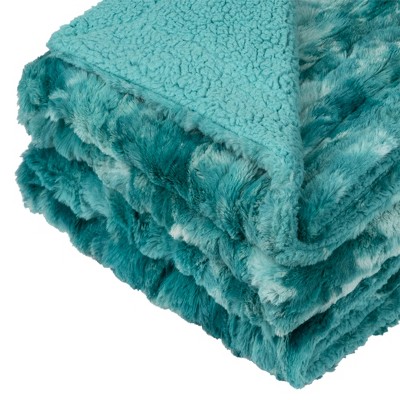 Teal Tie-Dye Faux Fur Sherpa Reversible Throw Blanket