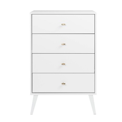 White Mid-Century Modern 4-Drawer Vertical Chest