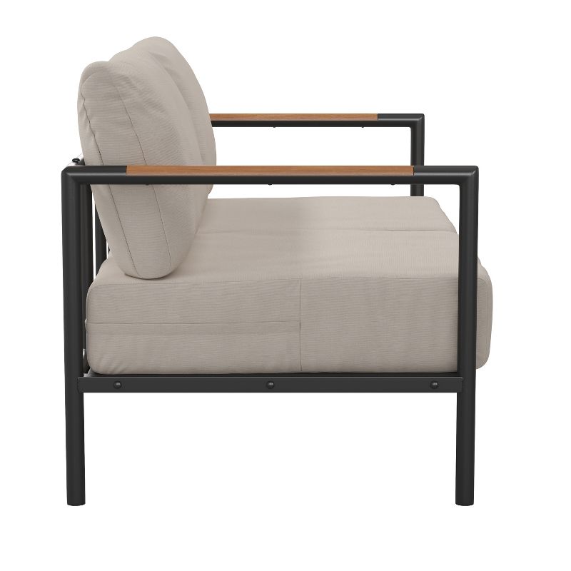 Merrick Lane Outdoor Loveseat with Removable Plush Fabric Cushions and Teak Accented Aluminum Frame, 4 of 15
