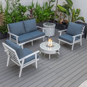 LeisureMod Walbrooke 4-Piece Modern White Patio Conversation Set with Square Fire Pit & Tank Holder, Sectional Seat for Outdoor Spaces - 1 of 4