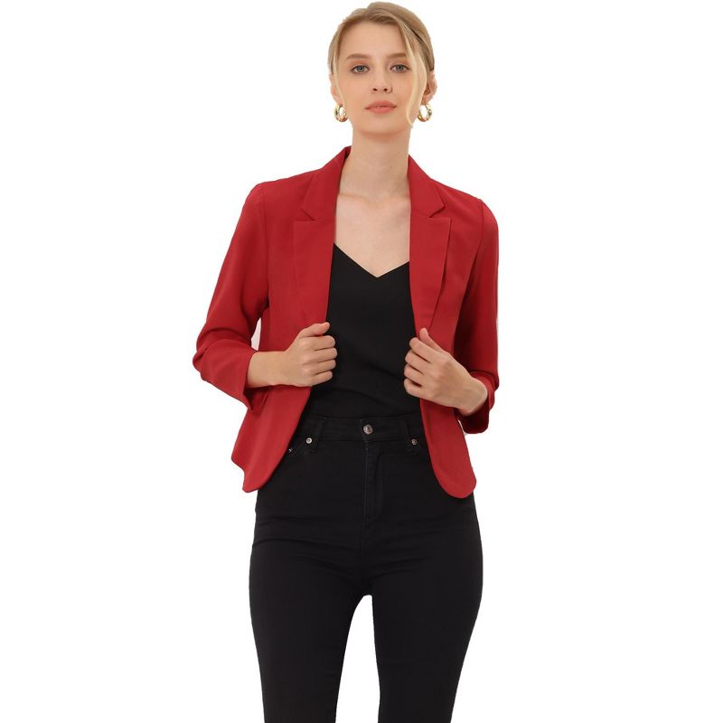Allegra K Women's Open Front Office Work Crop Long Sleeve Suit Blazer, 1 of 6