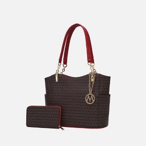 MKF Collection Savannah M Logo Printed Vegan Leather Women’s Tote and Wristlet Wallet by Mia K- 2 pieces - 1 of 4