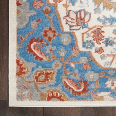 Ivory Blue Floral Medallion 8' x 10' Synthetic Rug