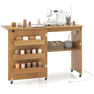 Tangkula Sewing Machine Table with Charging Station Folding Sewing Cabinet w/Lockable Casters - 1 of 4