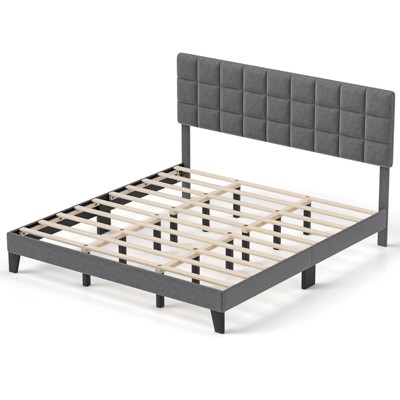 Safstar King Size Bed Frame Modern Linen Fabric Upholstered Platform Bed with Headboard