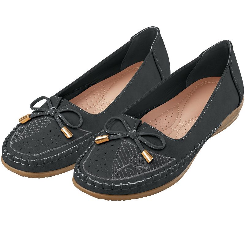 Collections Etc Perforated and Bow Detailed Moccasin-Style Shoes, 3 of 5