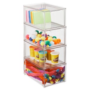 mDesign Plastic Stackable Crafting Drawer Organizer Bins, Handle, 4 Pack - Clear - 1 of 4
