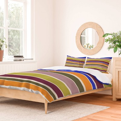 Deny Designs  Avenie Modern Craft Roman Striped Duvet and Sham Set Cool Colors