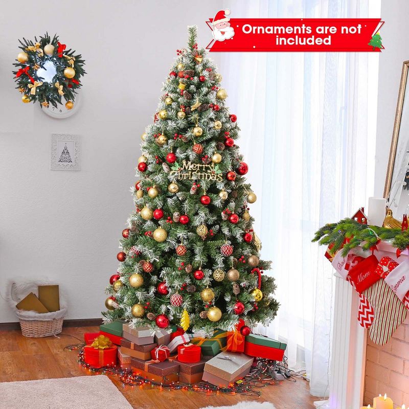 Costway 5FT/6.5FT/7.5FT Artificial Christmas Tree Hinged with 200/420/560/650 Warm LED Lights & 126/207/267/309 Red Berries, 4 of 11