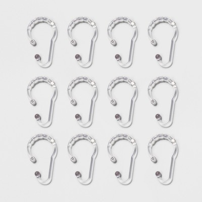 Plastic V Glide Hooks Clear - Room Essentials&trade;: Durable Shower Curtain Liner Rings, 12-Pack, Glossy Finish