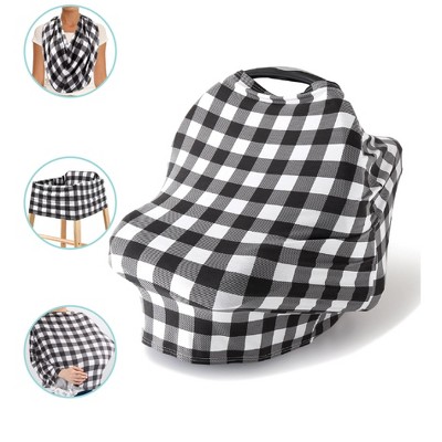 The Peanutshell Baby Nursing Cover, Car Seat Canopy, 6 in 1 Multiuse, Black and White Plaid