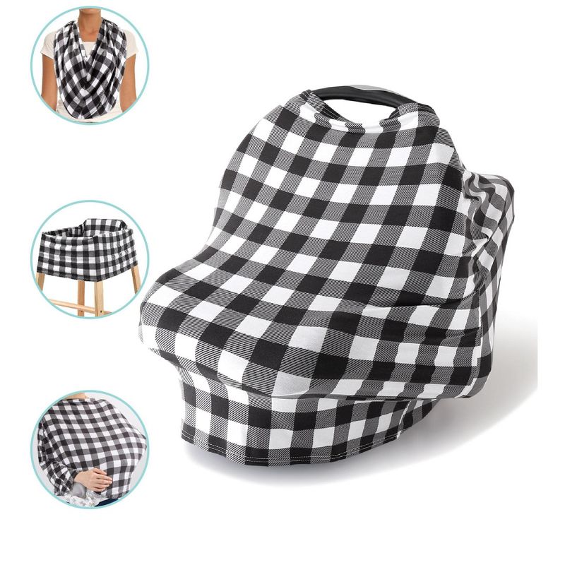 The Peanutshell Baby Nursing Cover, Car Seat Canopy, 6 in 1 Multiuse, Black and White Plaid, 1 of 4
