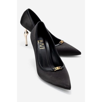 Milos - Black Satin Buckle High Heel (Women) | Prologue Shoes