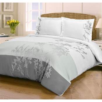 Casual Floral Embroidered Cotton Duvet Cover and Pillow Sham Set - Blue Nile Mills