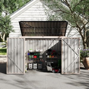 Garbage Bin Shed Stores, 3x6 FT Outdoor Metal Storage Shed for 2 Trash Cans, Steel Lockable Trash Can Storage for Garden Yard Lawn - 1 of 4