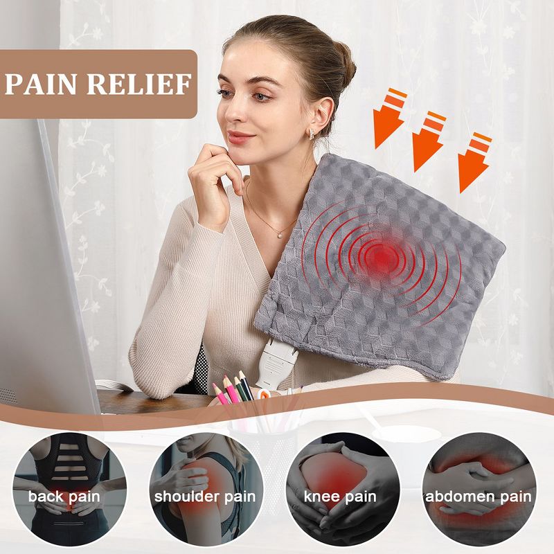 Weighted Heating Pad with Massager, Electric Heating Pad for Back Neck Shoulder Pain Relief with Massaging Vibration, 4 of 6