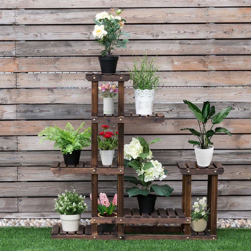 Costway Outdoor Wooden Plant Flower Display Stand 6 Wood Shelf Storage Rack Garden, 4 of 12