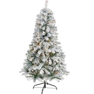 Nearly Natural 5-ft Flocked Rock Springs Spruce Artificial Christmas Tree with 150 Clear LED Lights - 1 of 4