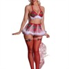 Clotth Ladies Christmas Reindeer Print Lingerie Set - Cute Festive Babydoll Lingerie with Bra, Thong, Skirt, and Stockings, Red & Green - 4 of 4