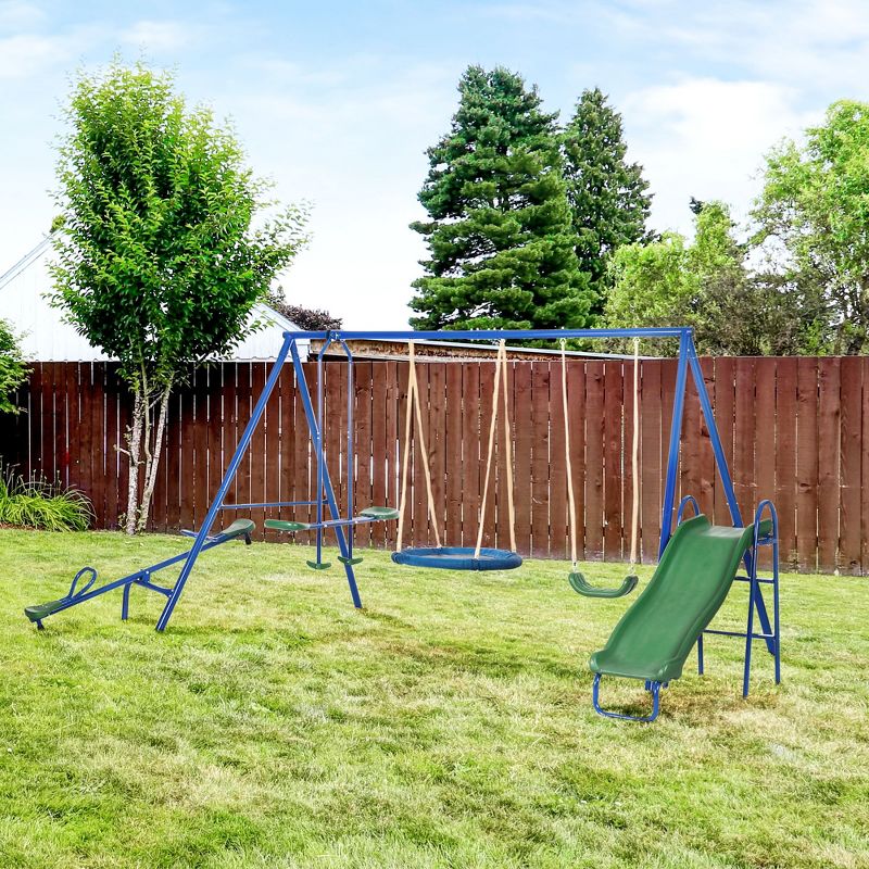 Outsunny Metal Swing Set for Backyard for Ages 3-8, 2 of 7