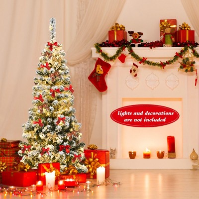 4.5ft Snow Flocked White Pencil Christmas Tree with LED Lights