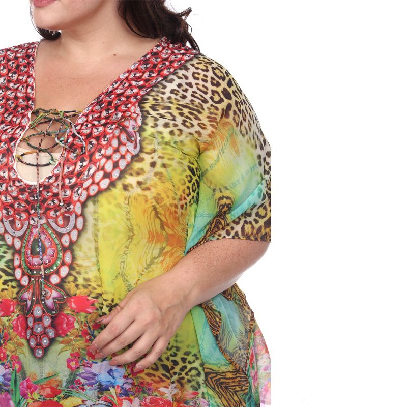 Plus Size Animal Print Caftan with Tie-up Neckline - One Size Fits Most Plus - White Mark, 5 of 6