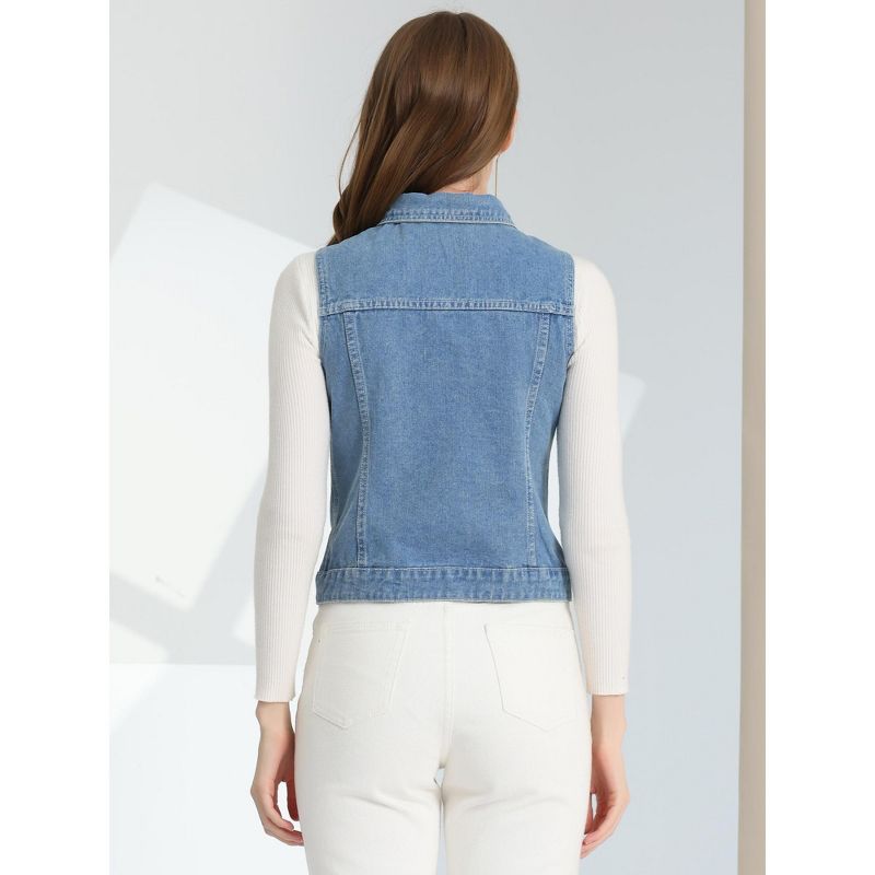 Allegra K Women's Buttoned Washed Denim Vest with Faux Chest Flap Pockets, 5 of 7