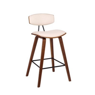 Mid-Century Top Padded Back Counter Height Barstool Cream - Benzara