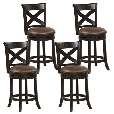 Costway 26'' Swivel Bar Stool Counter Height PU Leather Seat Rubber Wood Legs Footrest