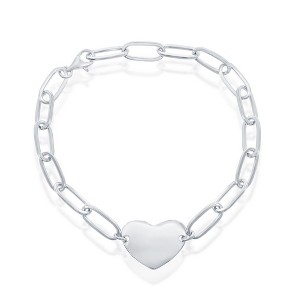 Bella Silver Sterling Silver Polished Heart Paperclip Bracelet - Silver - 7 Inch - 1 of 2