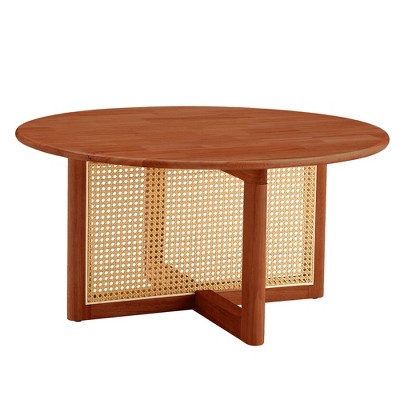 NicBex Modern 33.5" Round Wood Coffee Table with Rattan Buttom for Living Room and Office