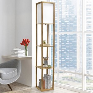 62.5" Modern 3-Tier Standing Floor Lamp with Linen Shade & Storage - Simple Designs - 1 of 4