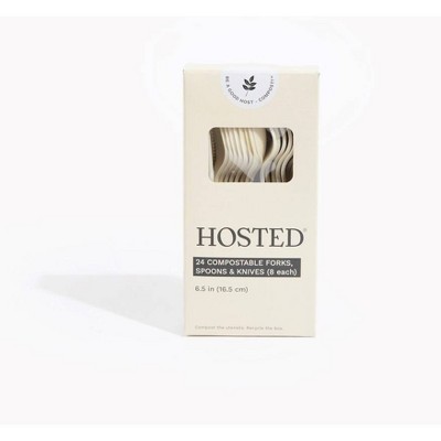Hosted Compostable Forks, Spoons and Knives - 24ct