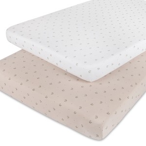 Aurora Fitted Sheet Set - 2 pk - 100% Jersey Knit Cotton - Floral Printed - 1 of 3