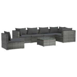 vidaXL 7-Piece Outdoor Patio Lounge Set with Cushions - Poly Rattan and Powder-Coated Steel Material - Modifiable Arrangement - Gray and Anthracite - 1 of 4