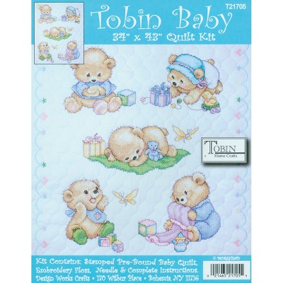 Tobin Stamped Quilt Cross Stitch Kit 34"X43"-Baby Bears
