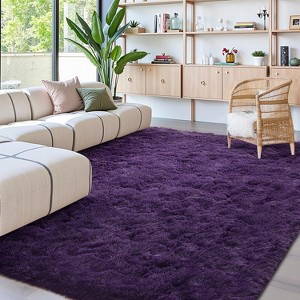 Black Shag Rug, Extra Soft 1.7" Plush Mat, Non-Slip, 100% Polyester for Bedroom or Living Room - 1 of 4