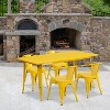 Emma and Oliver Commercial Grade Rectangular Yellow Metal Indoor-Outdoor Table Set-4 Arm Chairs - 2 of 4