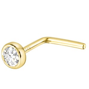 Jewelry Avalanche 22G 14K Gold Bezel-set Diamond L-shape Nose Stud - 1 of 2