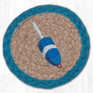 Earth Rugs Blue Buoy Printed Coaster – 5"x5" Nautical Jute Accent for Coastal or Beach Decor - 1 of 3