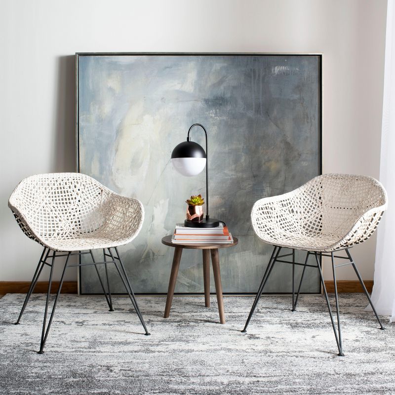 Jadis Leather Woven Dining Chair (Set of 2) - White/Dark Grey - Safavieh., 2 of 9