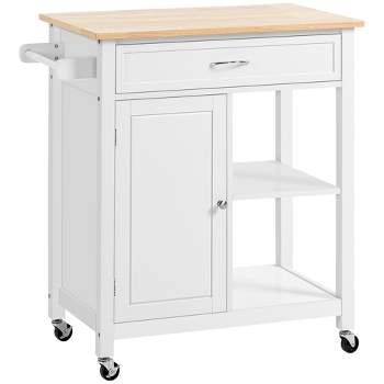 HOMCOM Rolling Kitchen Cart with Wood Top, Kitchen Island with Storage Drawer on Wheels for Dining Room