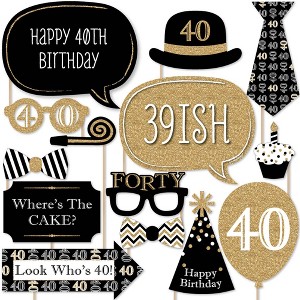 Big Dot of Happiness Adult 40th Birthday - Gold - Birthday Party Photo Booth Props Kit - 20 Count - 1 of 4