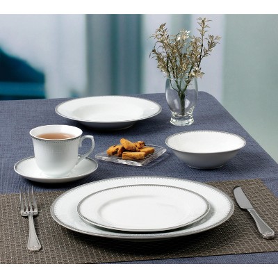 Lorren Home Trends White Porcelain Dinnerware Set with Silver Trim - Service for 4