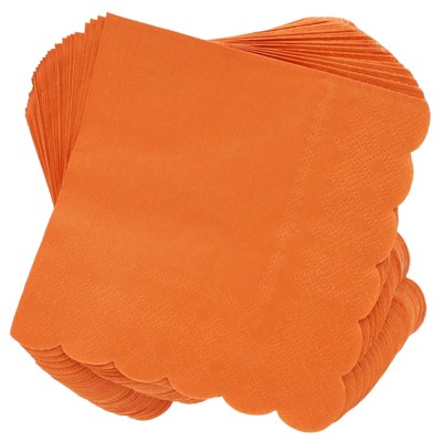 Juvale 100 Pack Orange Scalloped Edged Disposable Cocktail Paper Napkins Party Supplies