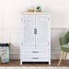 Gulches 27'' Rustic White Accent Tall Tower Storage Cabinet - Solid Wood & MDF Sideboard Pantry with 2 Doors and 2 Drawers - 4 of 4