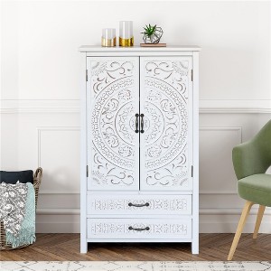 TiramisuBest 27'' Accent Tall Tower White Storage Cabinet - Rustic Wood Sideboard Pantry Cabinet - Versatile Buffet Cabinet with Storage - 1 of 4